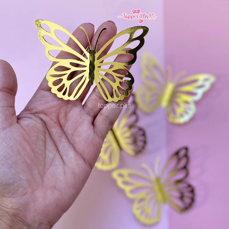 5 Borboletas Laminadas 8,5x6cm | Ideal para: Topo de Bolo - Jardim Encantado - Decoração de Festa - Lembrancinhas