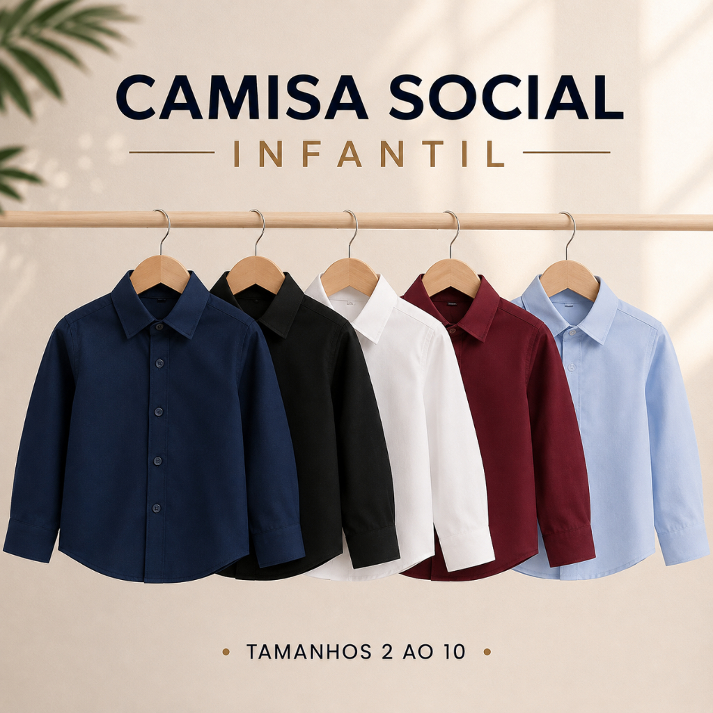 Camisa Social Infantil Manga Longa Menino Festa Casamento Formatura Tamanho 2 ao 10 - Envio Imediato !!!