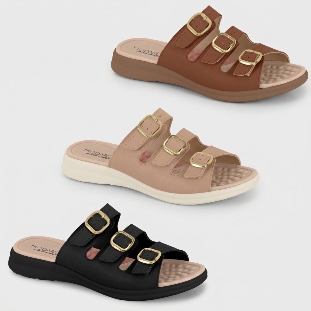 Chinelo Feminino Modare Anatômico Três Tiras Fivelas Ortopedico UltraConforto