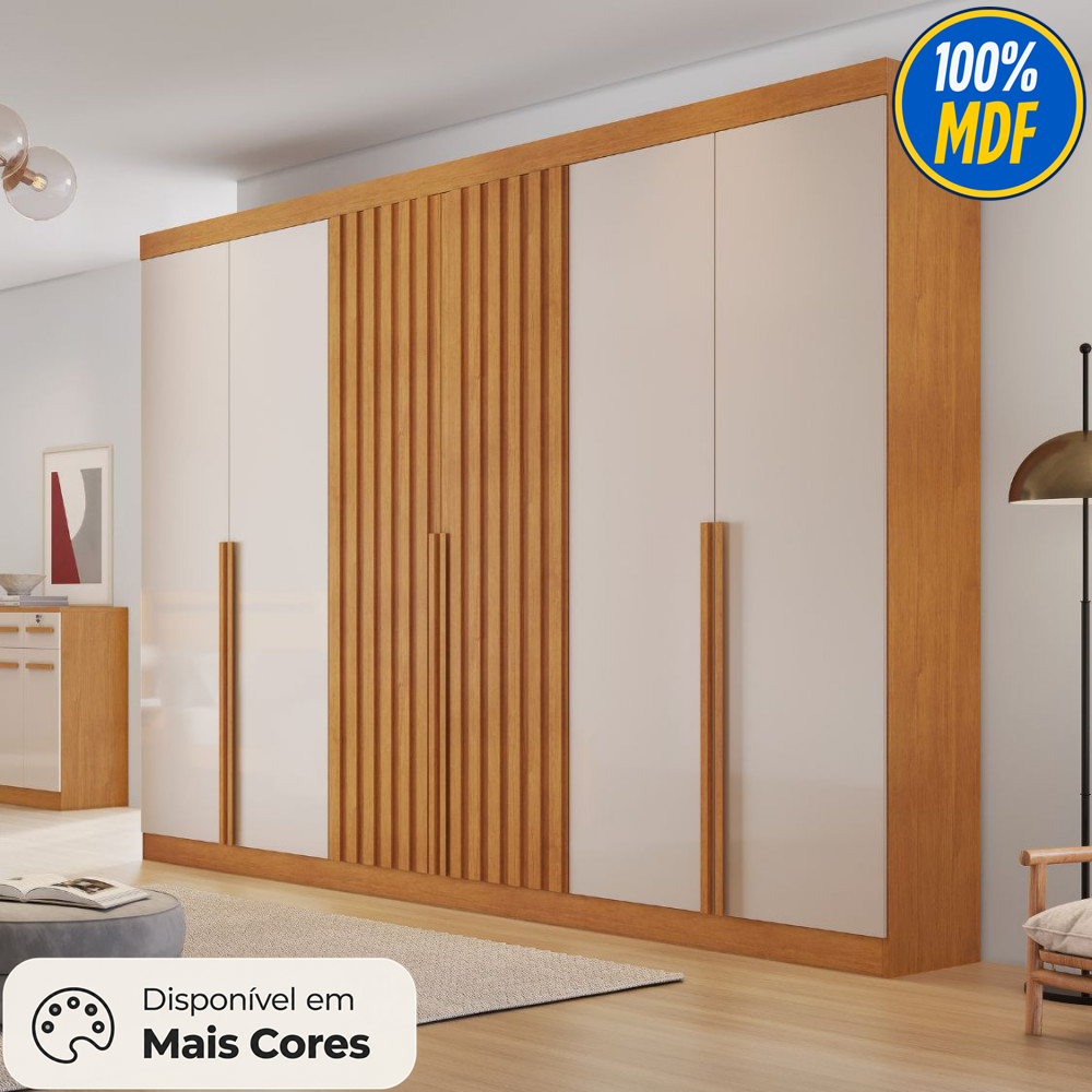 Guarda Roupa Casal Ripado 6 Portas 100% em MDF Siena Bianchi