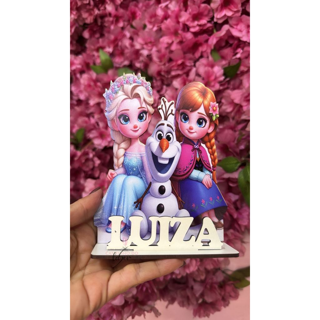 Frozen Cut Lembrancinhas Centro de mesa Personalizado com nome para aniversário em MDF adesivado Cand color, olaf Elsa