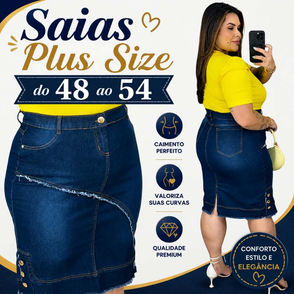 Saia Plus Size Jeans Com Detroit Nas Pernas Evangélica Comprida Moda Cristã.