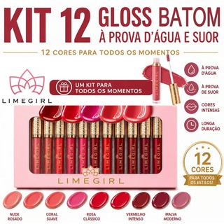 【LIMEGIRL】Kit 12 peças  Lip Gloss Cremoso Batom tons nude, hidratante, maquiagem labial…