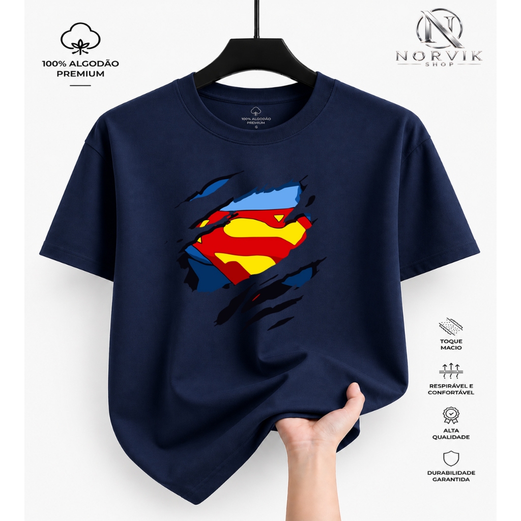 Camisa basica Superman camisa oversized camiseta masculina streetwear algodão Blusa de algodao unissex