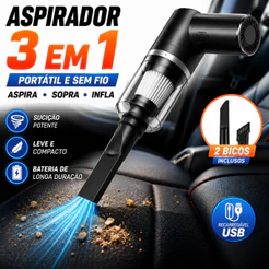 Aspirador de Carro Sem Fio Portátil Super Potente USB Recarregável Filtro Lavável Limpeza de Banco e Cantos