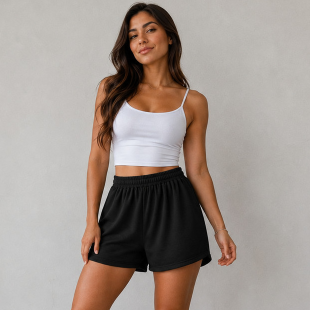 Short Feminino de Moletinho Confortável Cós Elástico Modelagem Soltinha Casual Básico