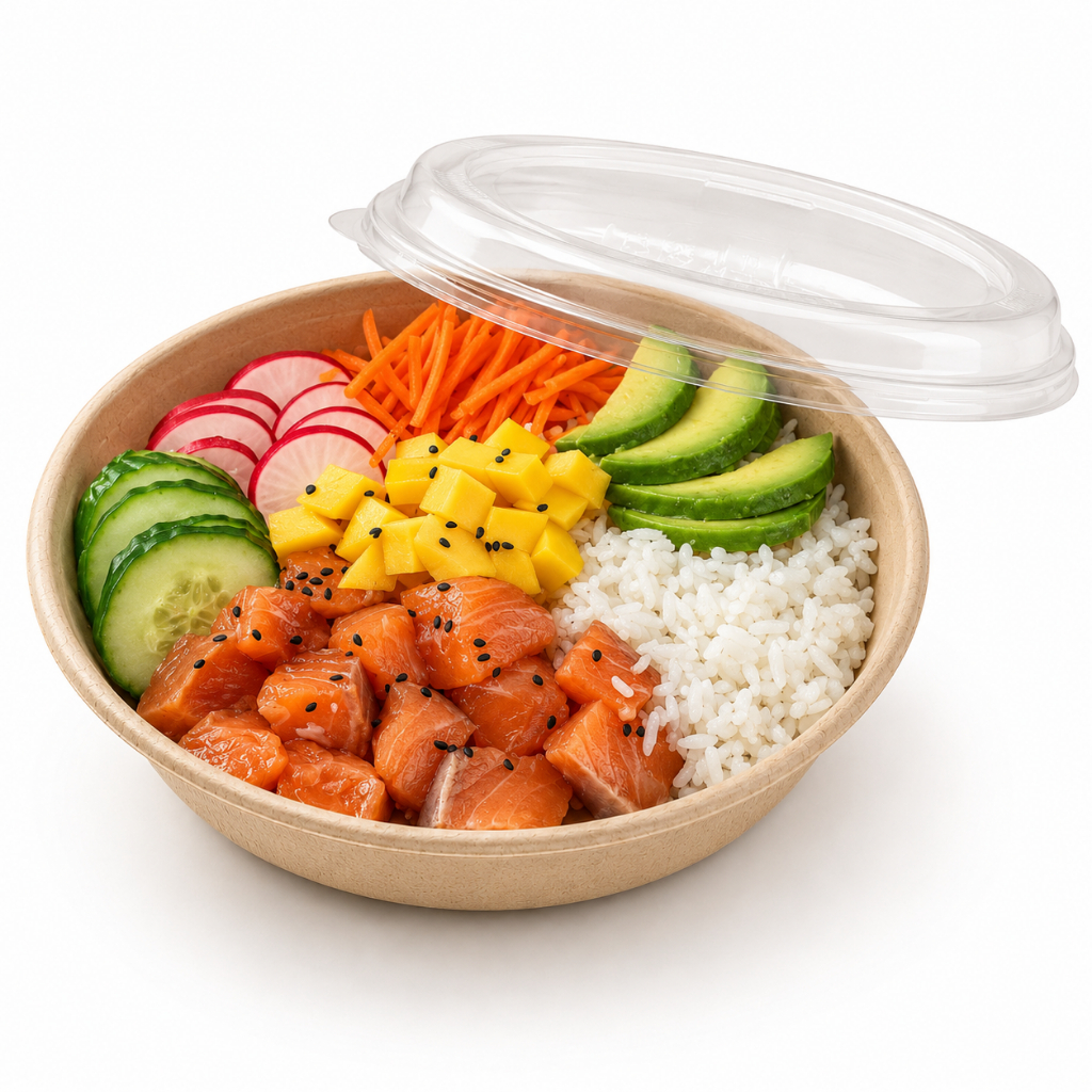 Potes Saladeira Poke Tampa Transparente Bowl Redonda 750ml Delivery