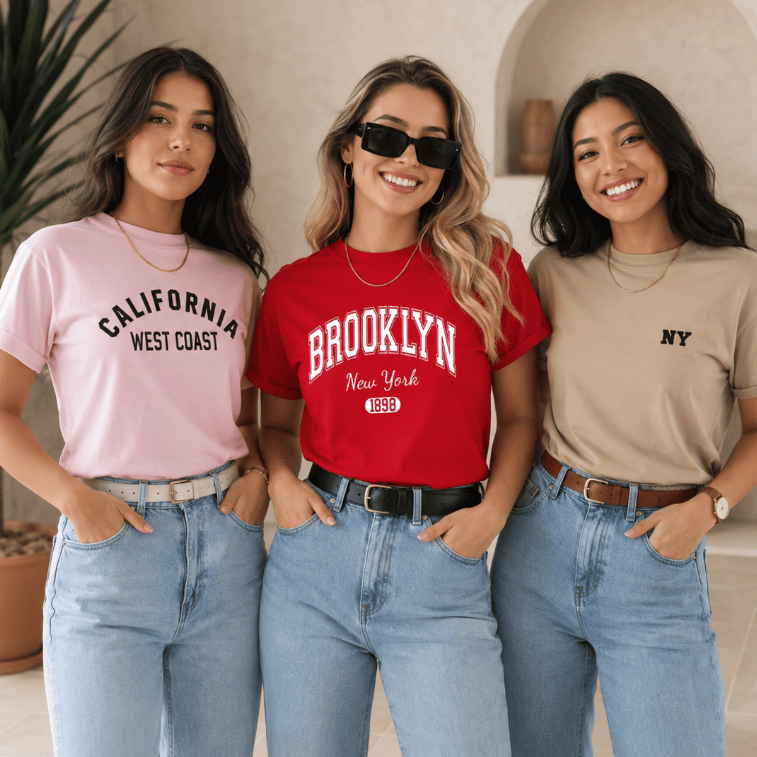 Kit 3 Camisetas Femininas Brooklyn California NY Estampadas Algodão Casual Básica Streetwear