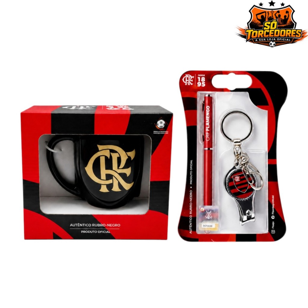 Kit Presente Dia dos Pais Oficial Flamengo | Caneca 3D 270ml + Caneta + Chaveiro Multiuso Cortador
