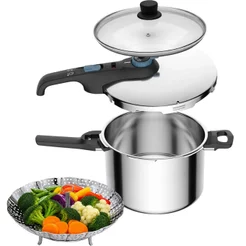 Panela de Pressão 2 em 1 6L Rochedo Trendy Com Cesto Cozi Vapore em Aço Inox Fundo Triplo e Indução