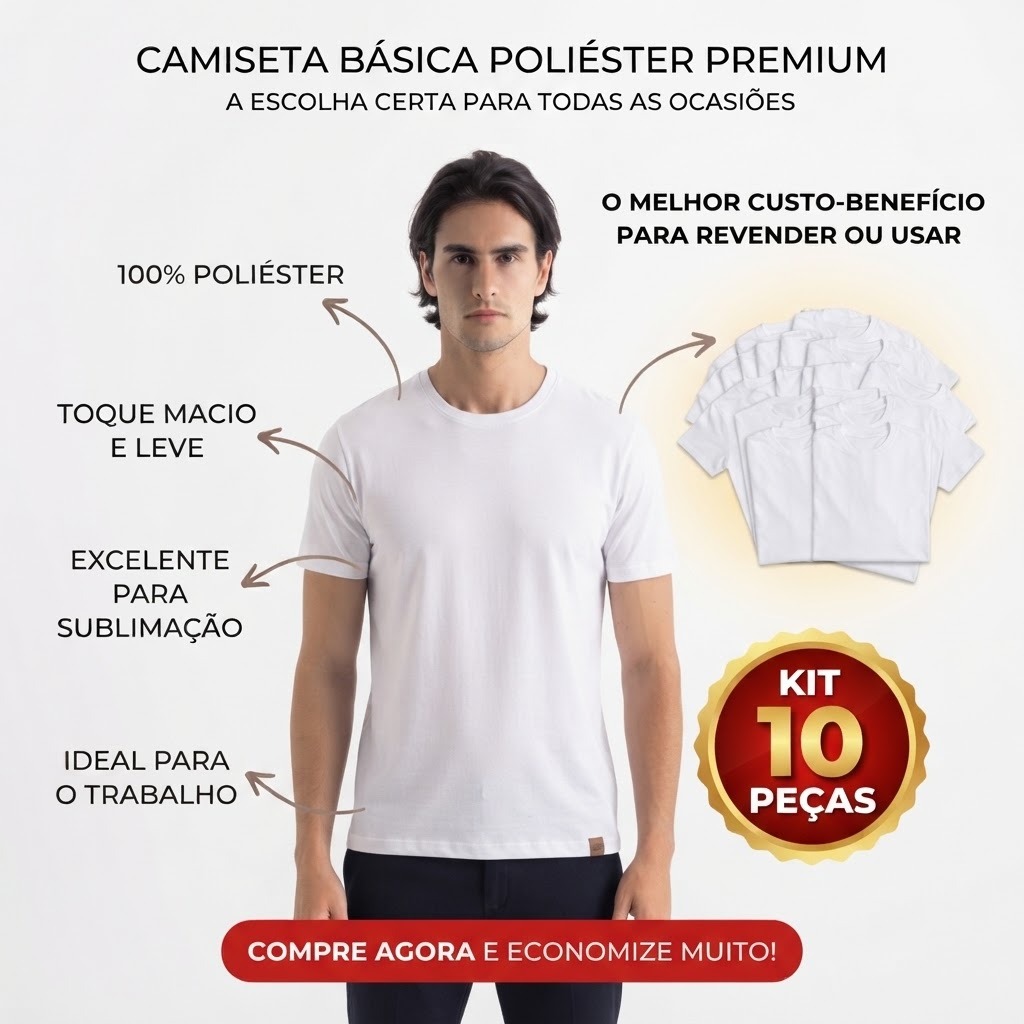 Kit 10 Camisetas Básicas Lisas 100% Poliéster Premium Resistentes Sublimação Uniformes Trabalhos