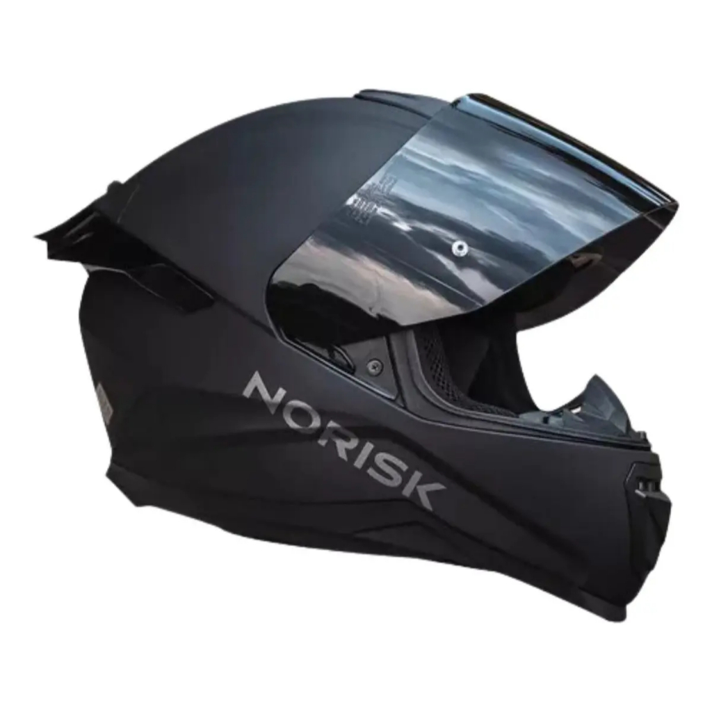 Capacete Razor Preto Fosco Viseira Fumê e Aerofólio Extra Norisk Matte Black Edition