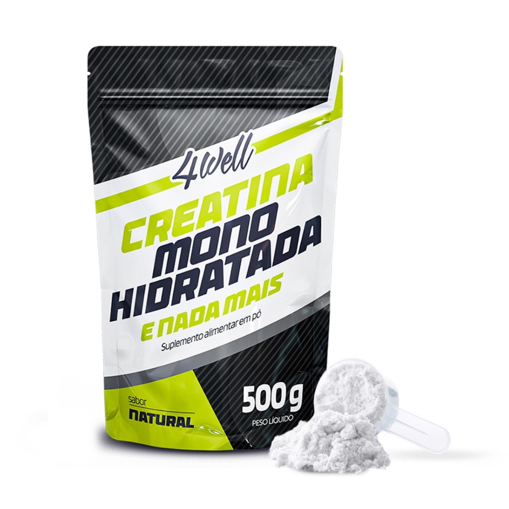 Creatina Monohidratada 4Well 500g em Pó 100% Pura Sem Sabor Laudo Laboratorial Dosador