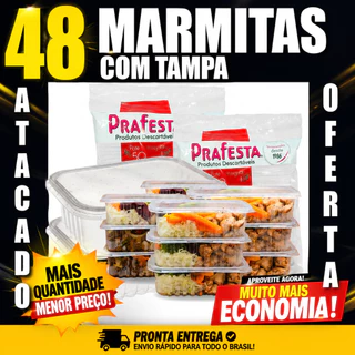 24/48 Potes Marmita Descartável 250/350/500/750/1000ml Fitness Fit Freezer Microondas dieta PRAFESTA