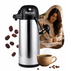 Garrafa Térmica Inox 1,9L Apertar Pressão Bebidas Café Quente Água Pump Butter Cream