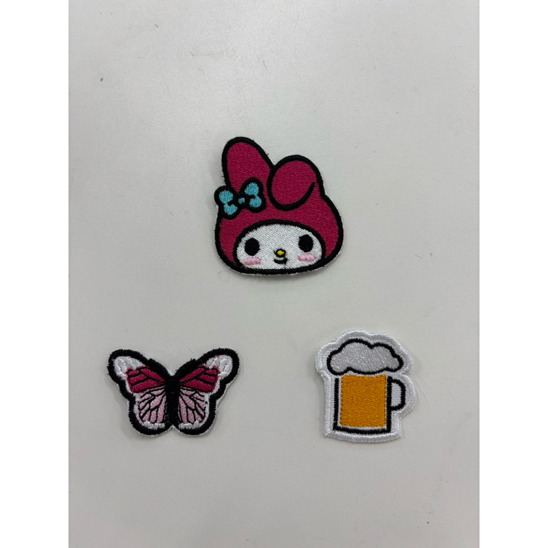 Kit Patches Bordados Termocolantes – My Melody, Borboleta e Caneca de Chopp