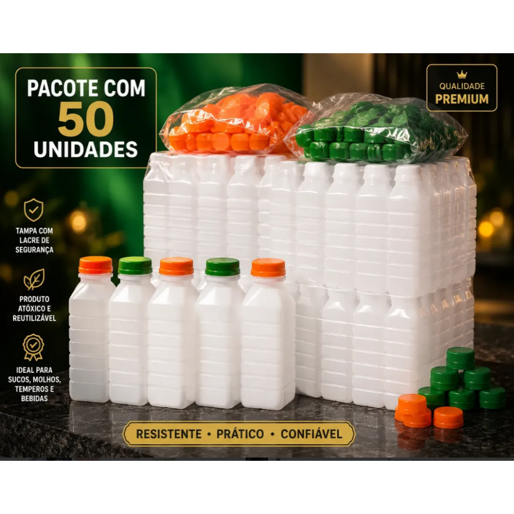 50 Garrafa Pead 300 Ml Para Suco E Caldo De Cana Laranja