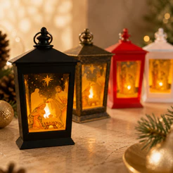 Lanterna Natalina com Presépio Iluminado LED 9x5x5cm