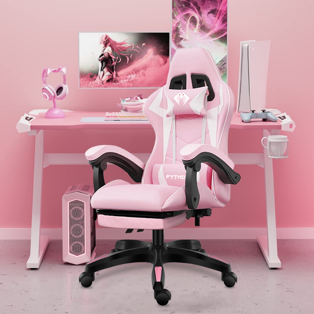 Cadeira Gamer Ergonômica Reclinável com Apoio de Pés Ajustável e Base Giratória – Máximo Conforto para Longas Sessões de