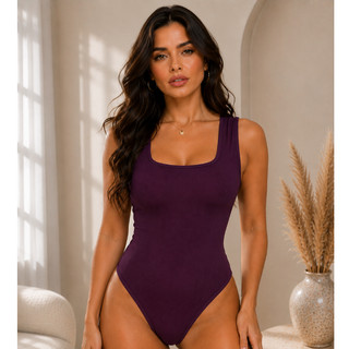 Body Feminino Regata Decote Quadrado Alça Grossa Bory Suplex Forrado com Fecho P ao GG