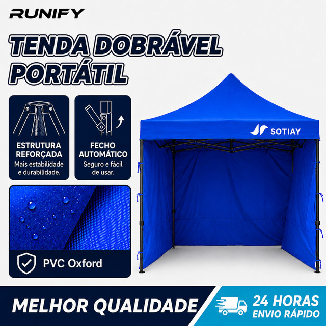 Gazebo Barraca 3x3 Articulado Reforçado Anti Vento Impermeável Tenda Praia Camping Feira com Lateral