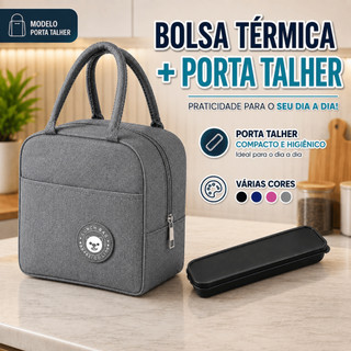 Kit Lancheira Bolsa Térmica Para Marmita Com Alça Viagem Feminina + Porta Talher