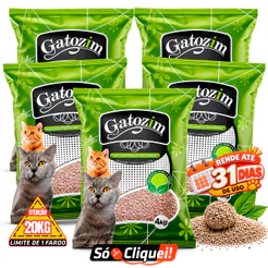 Kit 5 Pacotes Areia de Gato Gatozim 20KG Granulado Forma Torrões Firmes Controle De Odores Econômico Natural