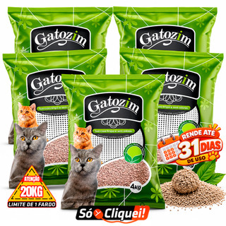 Kit 5 Pacotes Areia de Gato Gatozim 20KG Granulado Forma Torrões Firmes Controle De Odores Econômico Natural