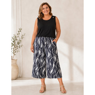 Conjunto Plus Size Feminino Calça Curta Pantacourt e Regata Estampada Roupa Plus Size - Conjuntinhos de Verão