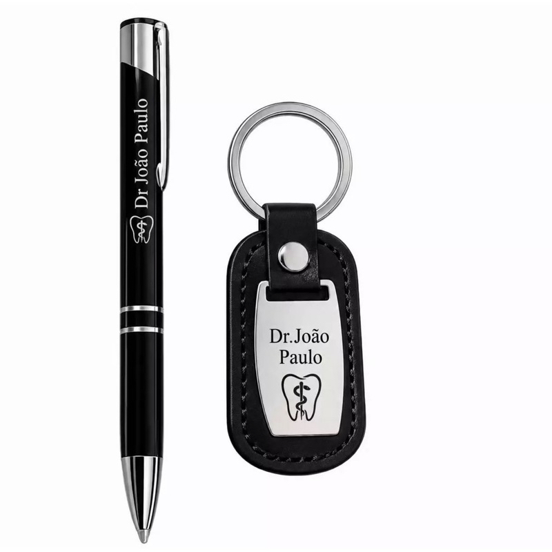 KIT CHAVEIRO PERSONALIZADA + CANETA PERSONALIZADA | NOME, LOGO, FRASE OU FOTO