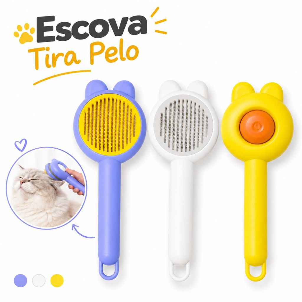 Escova Pet Rasqueadeira Tira Pelo Cães Gatos Automática Autolimpante Removedora Suave Promoção