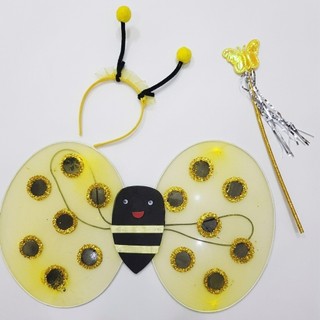 Kit Fantasia Abelha 3 Peças Carnaval Menina Festa (asa,arco,varinha)