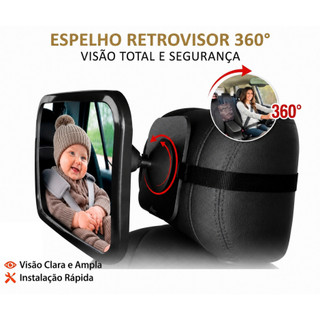 Espelho Retrovisor 360° para Carro Banco Traseiro Bebê Conforto Alta Nitidez Visão Ampla Segurança