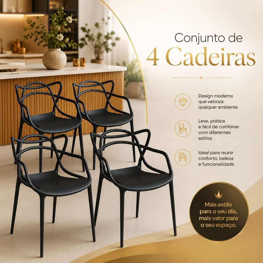 Conjunto 4 Cadeiras Kit Área Gourmet Estrutura Linda Robusta Aguenta 120kg Útil Modern Sofisticado Custo Beneficio Ideal