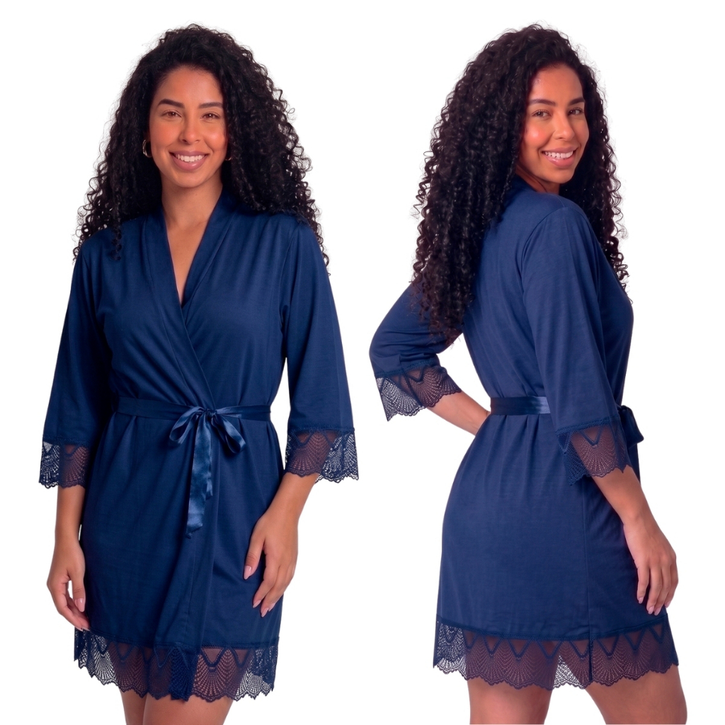Robe Roupão De Luxo Com Renda Sensual Ou Amamentação Hoby Feminino Linha Noite