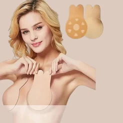 Sutiã Adesivo Mágico Efeito Silicone Levanta Seio Tapa Peito Reutilizável Invisível Orelha de Coelho