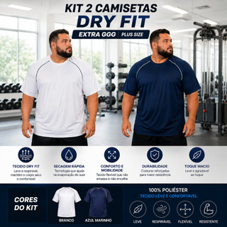 Kit2 Camisetas Camisas Tam Extra-Plus G1-G3 Dry Fit Lisa Basica Masculina  Casual - Academia - Esportes - Casual