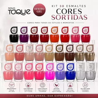 Esmalte Efeito Gel Novo Toque Kit 30 Cores Sortidas Seca Sem Cabine Manicure Pedicure Lançamento