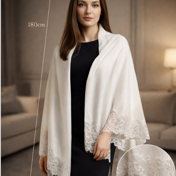 LENÇO PASHMINA FEMININA COM RENDA  COM PEROLA E SEM PEROLA – ELEGÂNCIA E SOFISTICAÇÃO