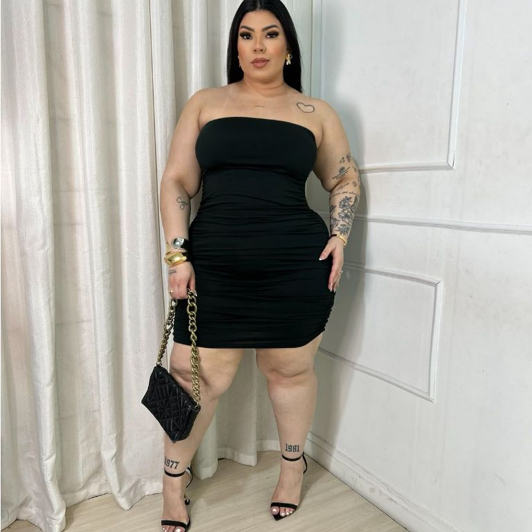 Vestido Plus Size Tomara que Caia Franzido em Tecido Suplex – Elegante e Confortável