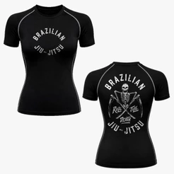 Camiseta Compressão Feminina Costura Inversa Fitness Academia Gym Brazilian Fight Arte Marcial Jiu Jitsu Skull Gotic Y2k