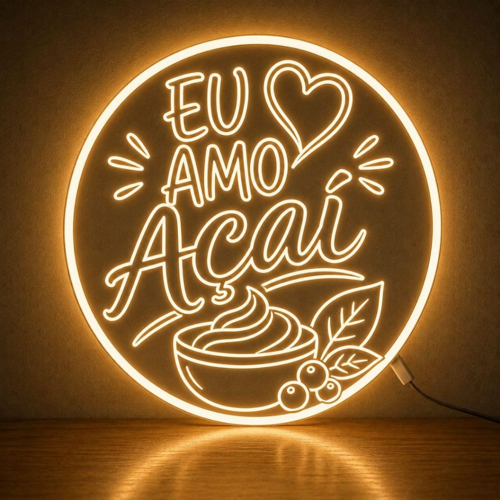 Luminária LED Neon 30cm x 30cm Açaí – Decoração para Açaíteria / Lanchonete / Quiosque / Sorveteria