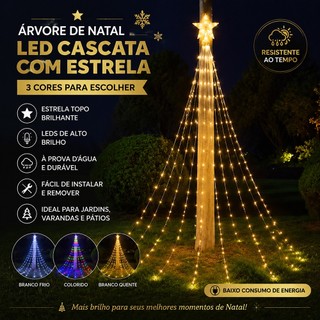 3M Bivolt 110V–220V Pisca-pisca LED Estrela, Luz Cascata para Árvore de Natal, Festa Quintal  KL-516