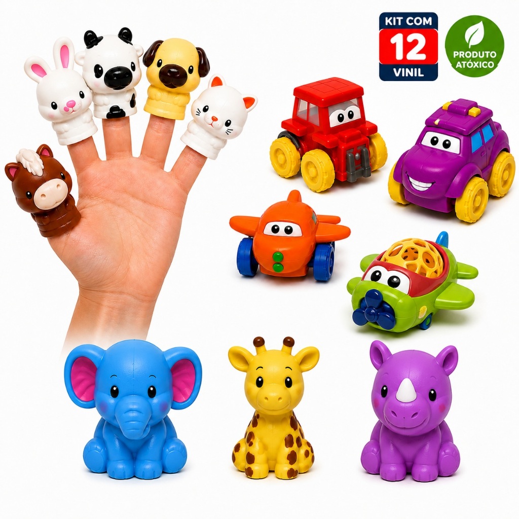 Brinquedos para Bebê 12 Peças Mordedores Chocalho Animais de Banho Dedoches e Brinquedos Sensoriais