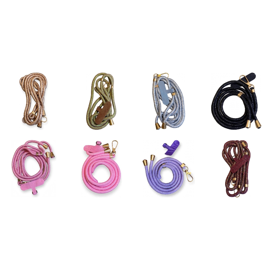 Cordão para Celular Universal com Glitter + Tag - Alça Transversal Ajustável com Ferragem Dourada