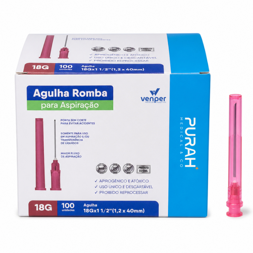 Agulha Para Aspiração Ponta Romba 18g 40x1,20mm 100un
