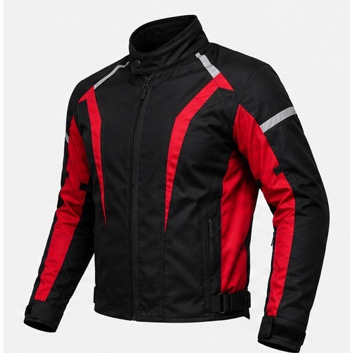 Jaqueta Masculina Motociclista Racing Premium Preta Vermelha com Refletivo