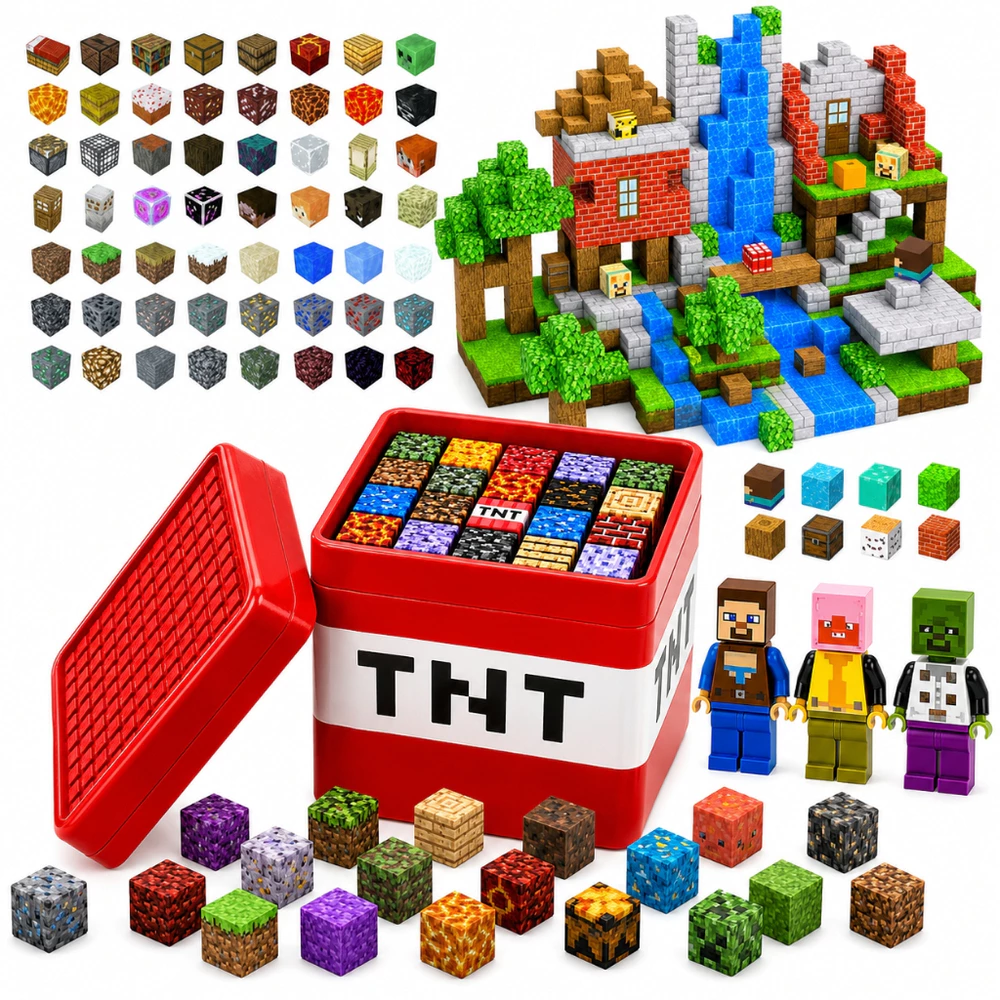 Blocos Magnéticos Infantil 100 Peças com 3 Bonecos e Caixa Organizadora Brinquedo Educativo