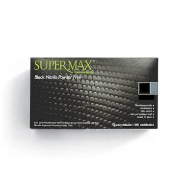 Luva Descartável Nitrílica Preta Black Supermax com 100 unidades
