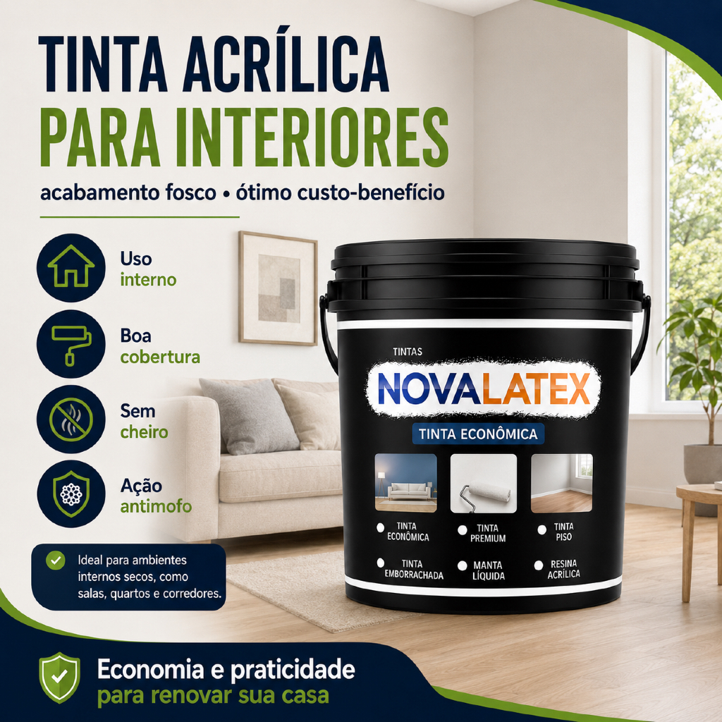 Tinta Acrílica Sem Cheiro 18Kg / 5Kg Antimofo Novalatex Economica De Alto Rendimento Diversas Cores